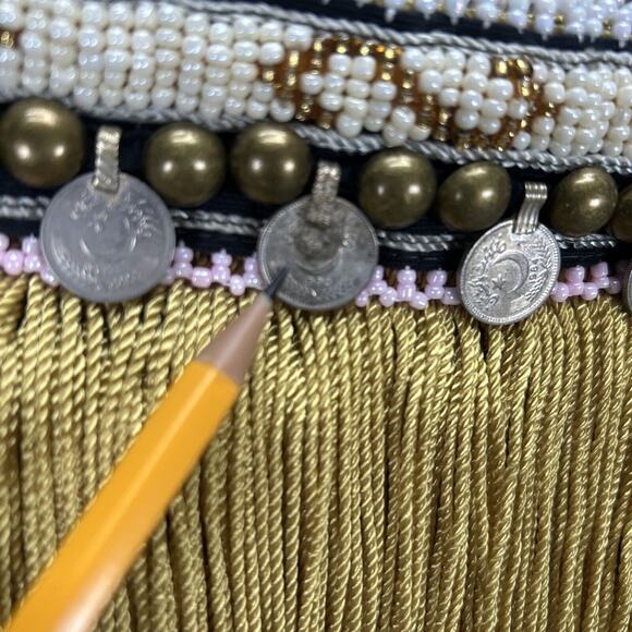 Elliot Mann NY Firefly Handbag Crossbody Beaded Gold Fringe Coins Studs Boho - Picture 6 of 10